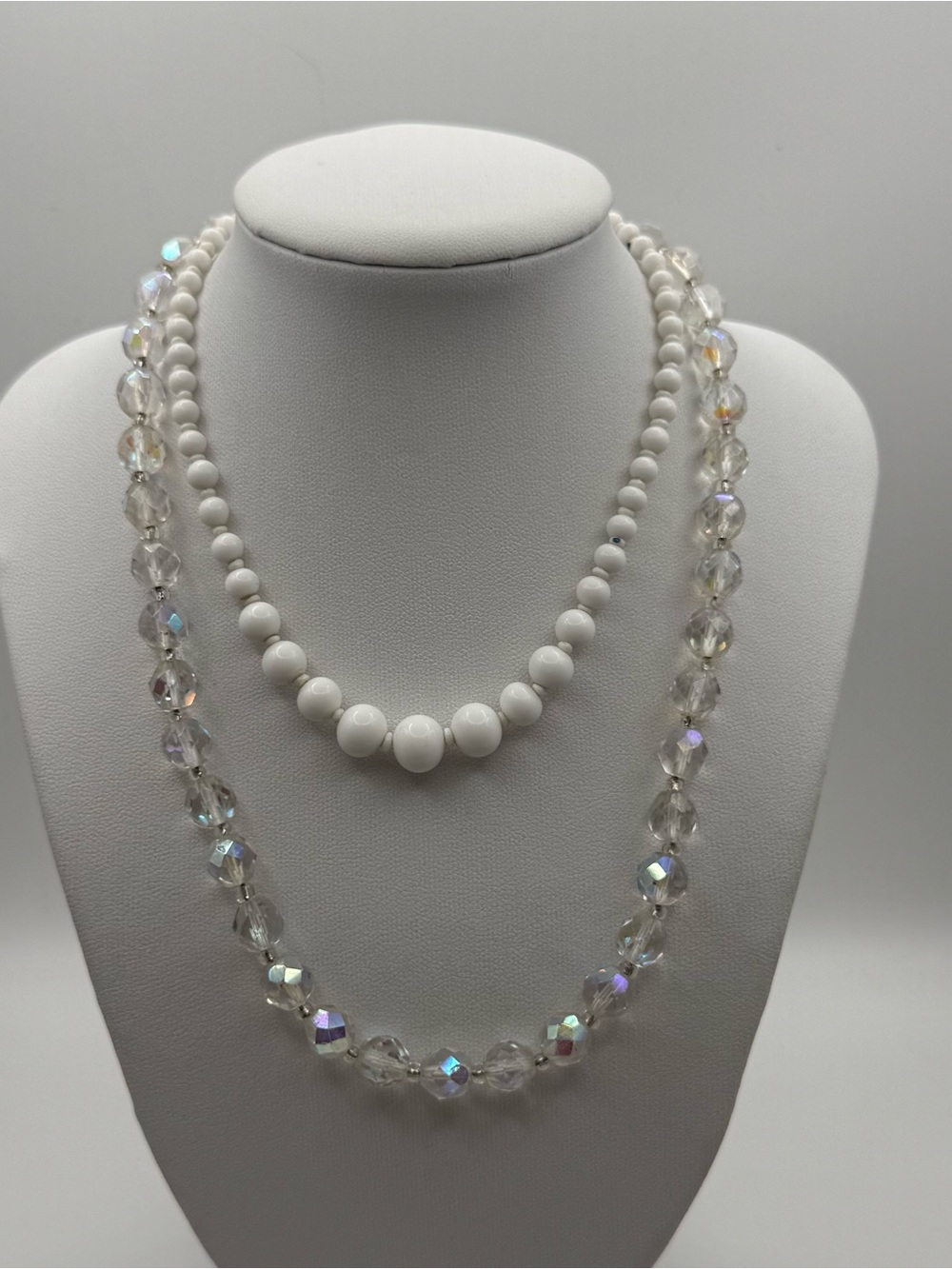 Set of two White Beaded Layered Necklace Set